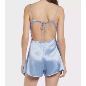 Rahi Bondi Blue Satin Gwen Open Back Romper NWT Size L